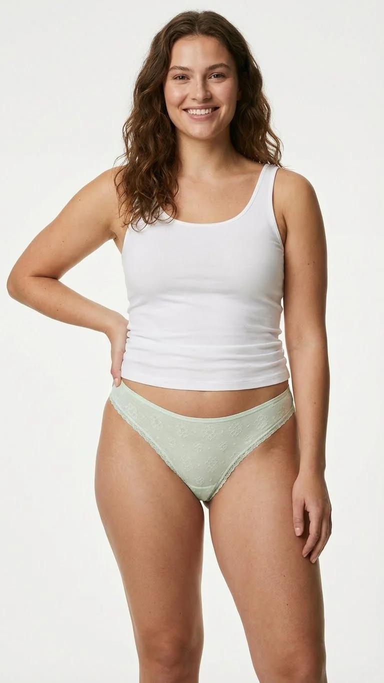 Jakarlı Pamuklu Slip Külot Mint Green - Kendinden Desenli Yapı Detayı